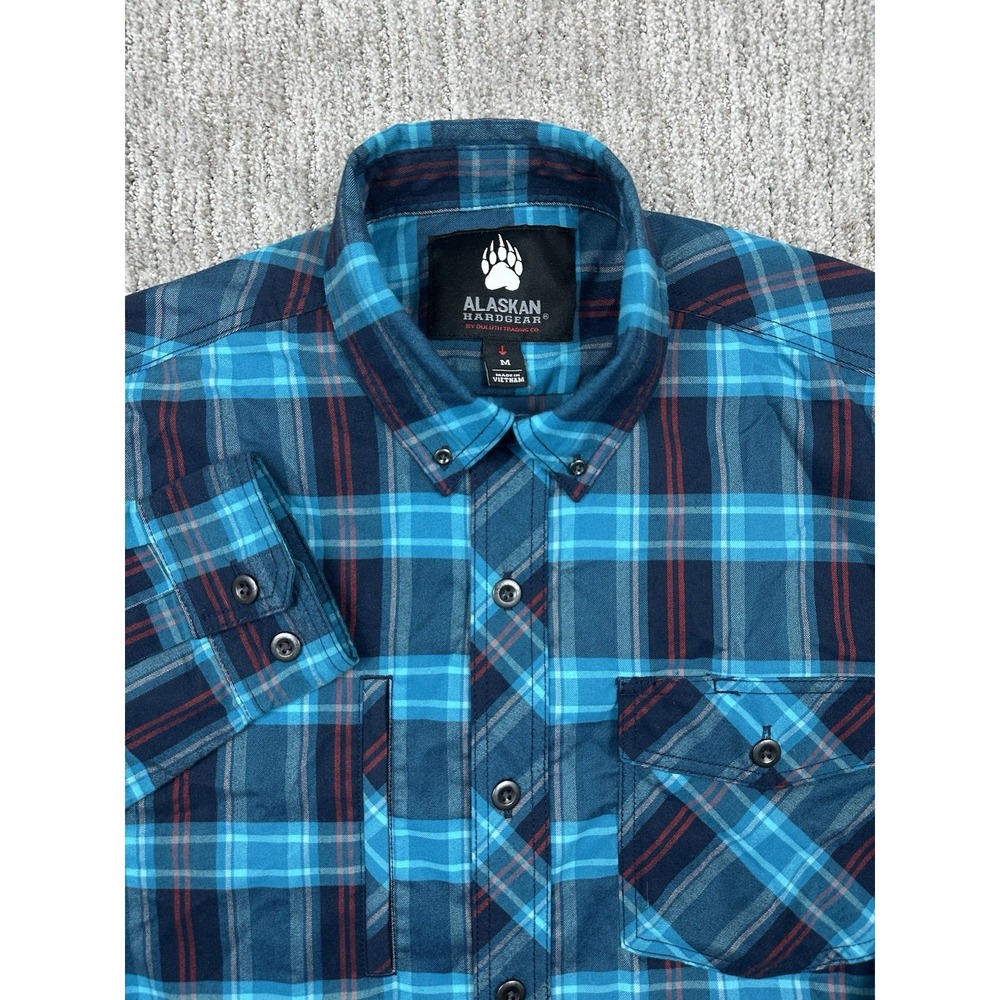 Alaskan Hardgear Duluth Plaid Flannel Shirt Men's Sz M Blue Standard Fit Pockets